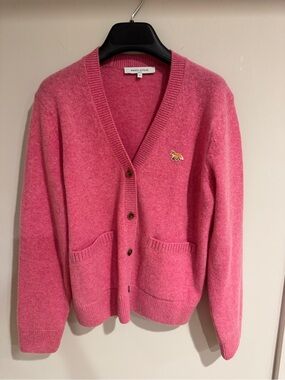 MAISON KITSUNE Pink V-Neck Cashmere-Blend Cardigan